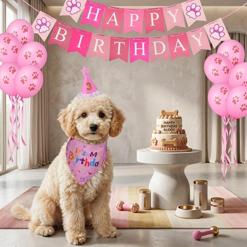 Suministros para fiestas de cumpleaños para perros, juego de bandan...
