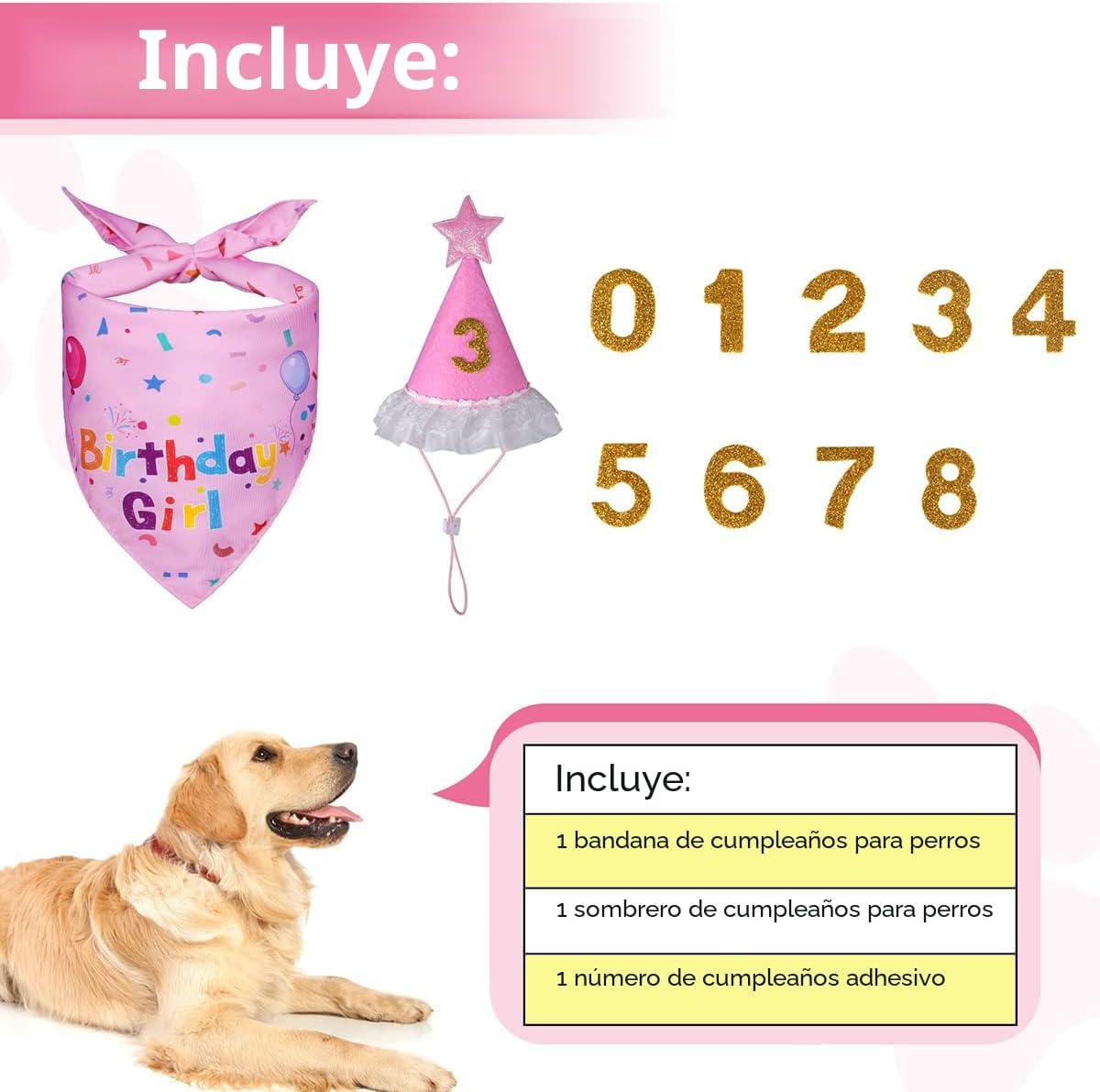 Yicostar Decoraciones de cumpleaños para perros, sombrero de cumple...