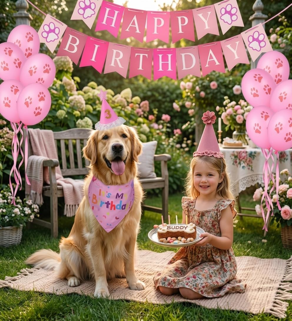 Suministros para fiestas de cumpleaños para perros, juego de bandan...
