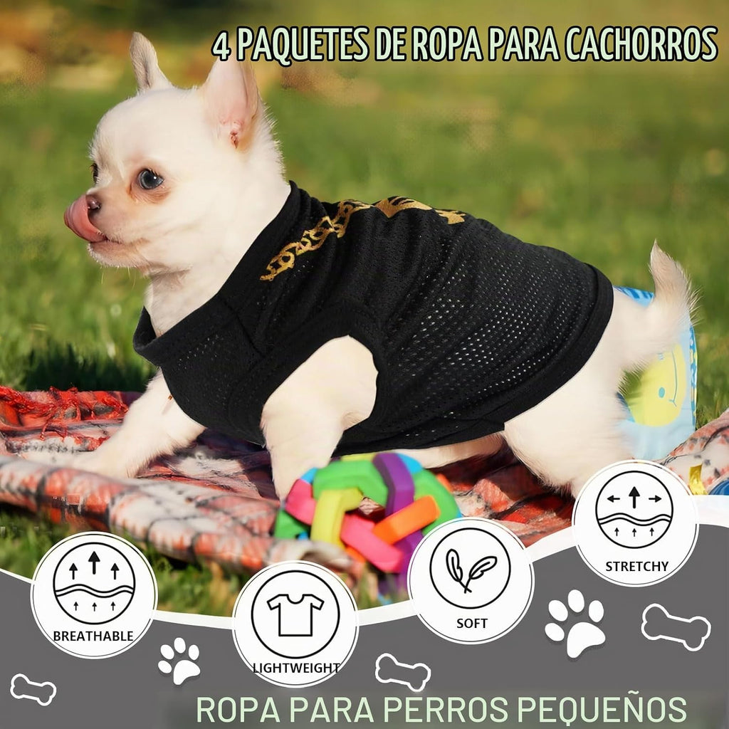 Paquete de 4 ropa para perros pequeños, camisa negra de seguridad p...