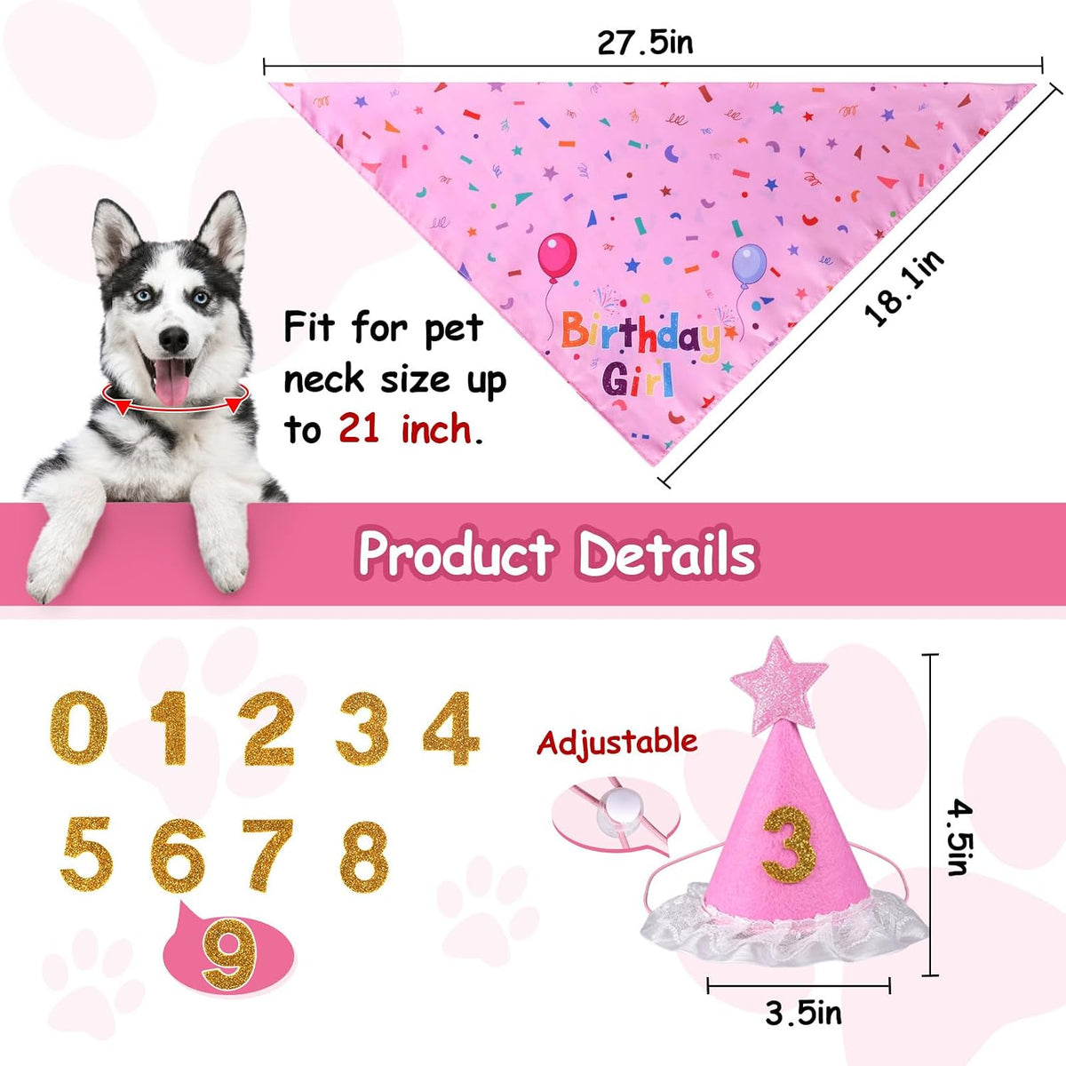 Yicostar Decoraciones de cumpleaños para perros, sombrero de cumple...