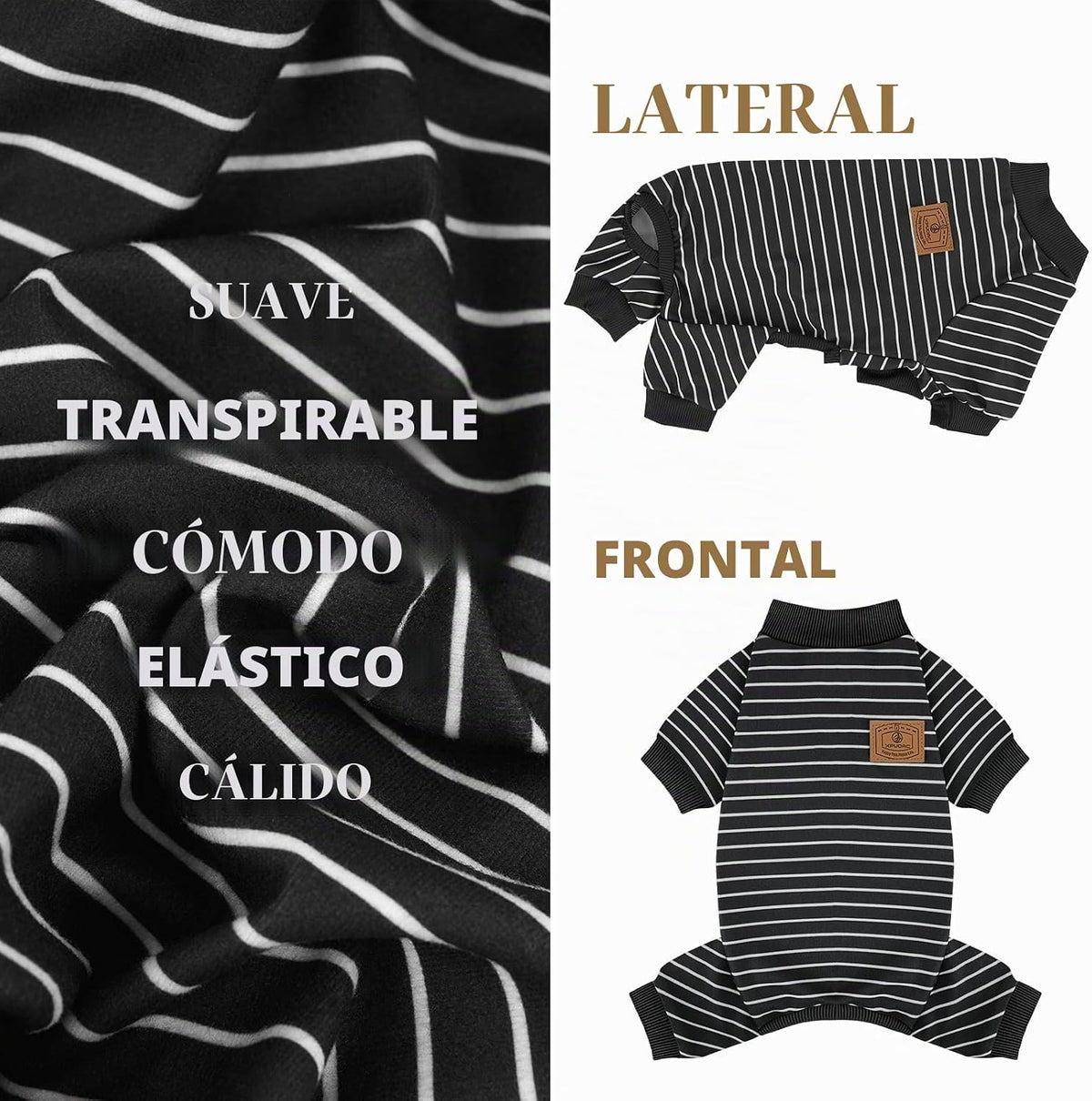XPUDAC Paquete de 4 pijamas a rayas para perros, ropa para perros p...