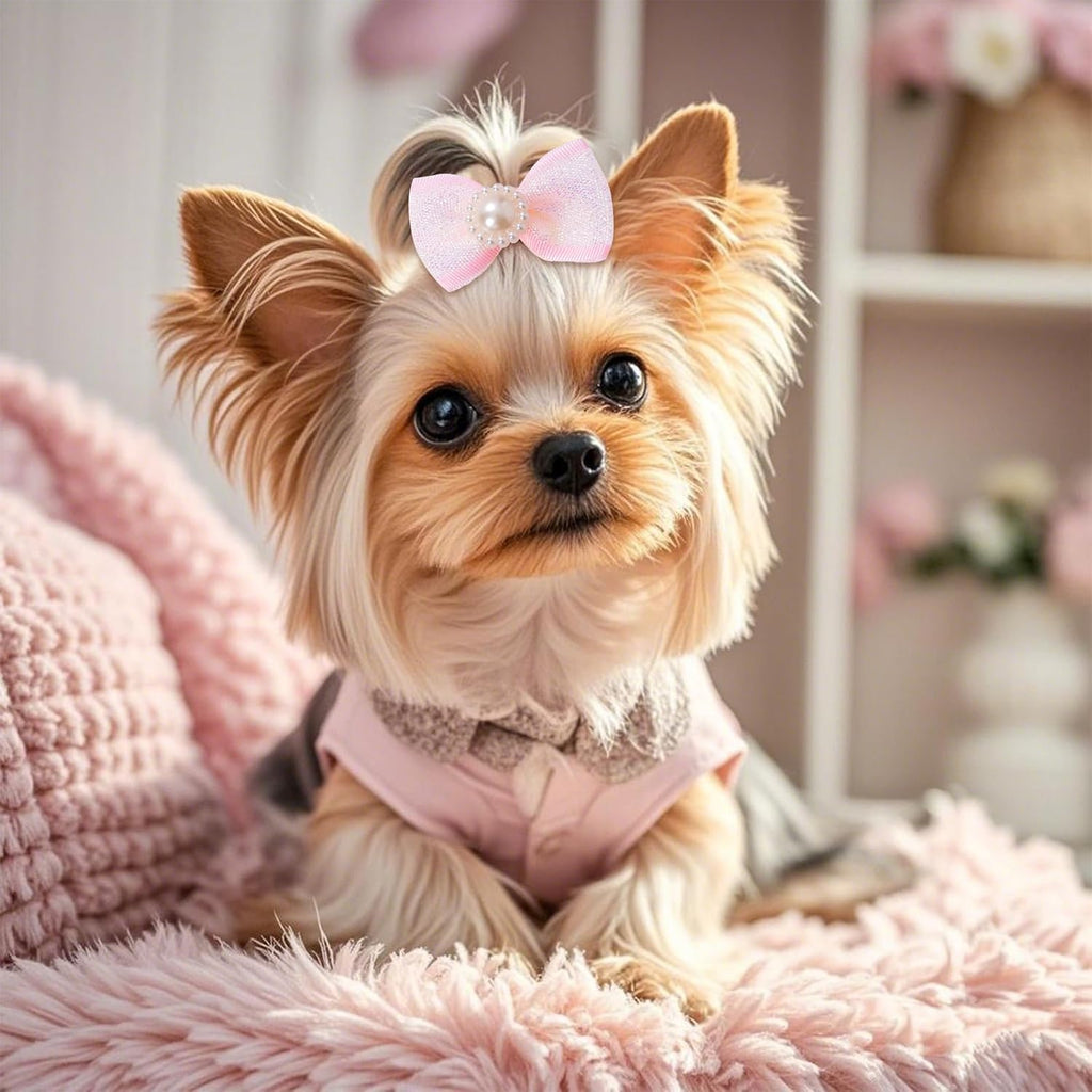 20 PCS Lazos Lindos para Cabello de Perro con Bandas de Goma Elásti...