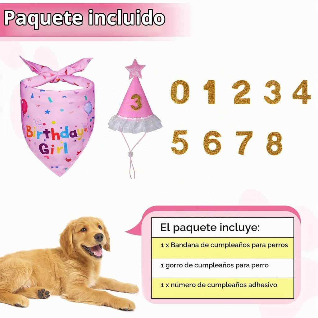 Yicostar Juego de bandana de cumpleaños para perros, suministros pa...