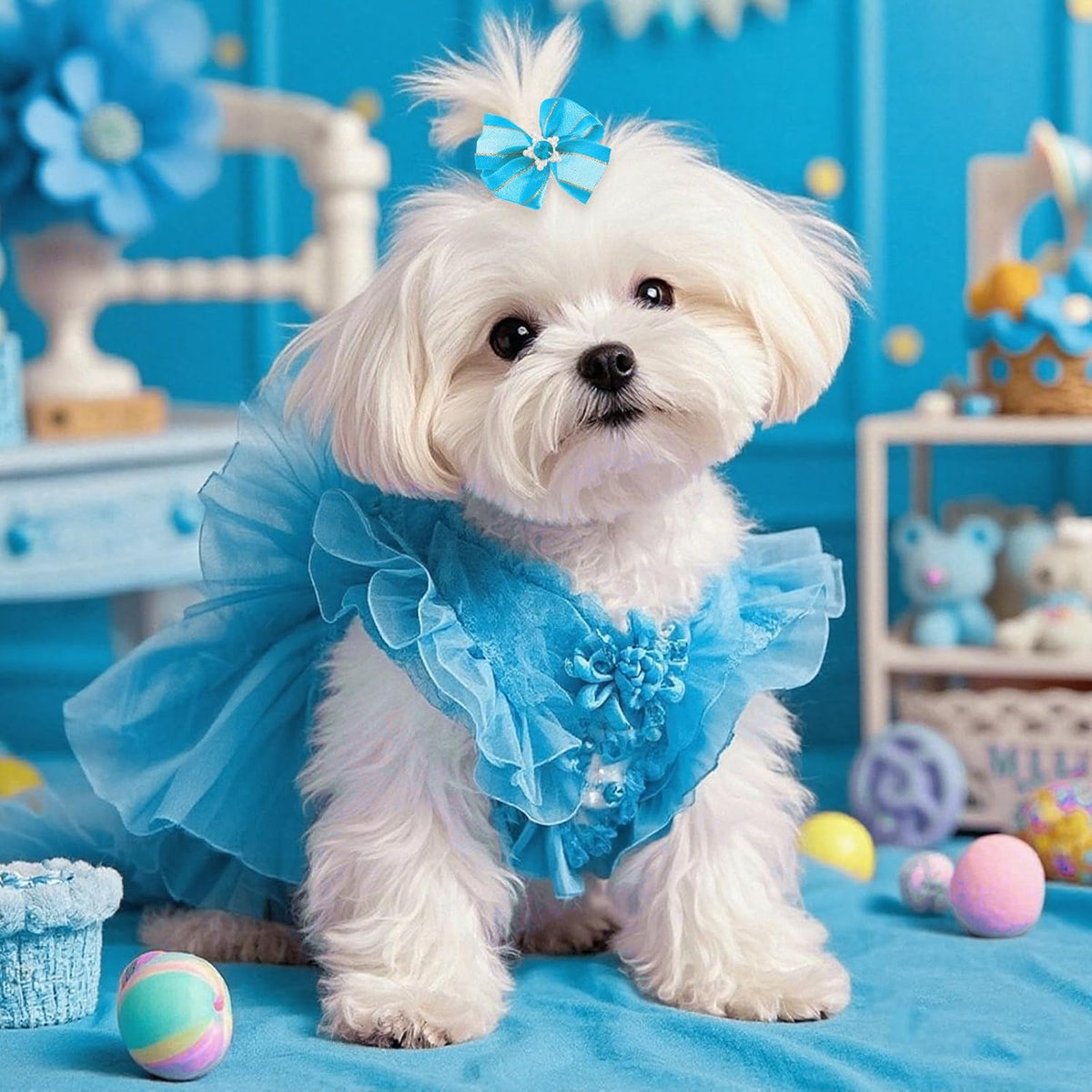 20 unidades de lindos lazos para el pelo de perro con bandas de gom...