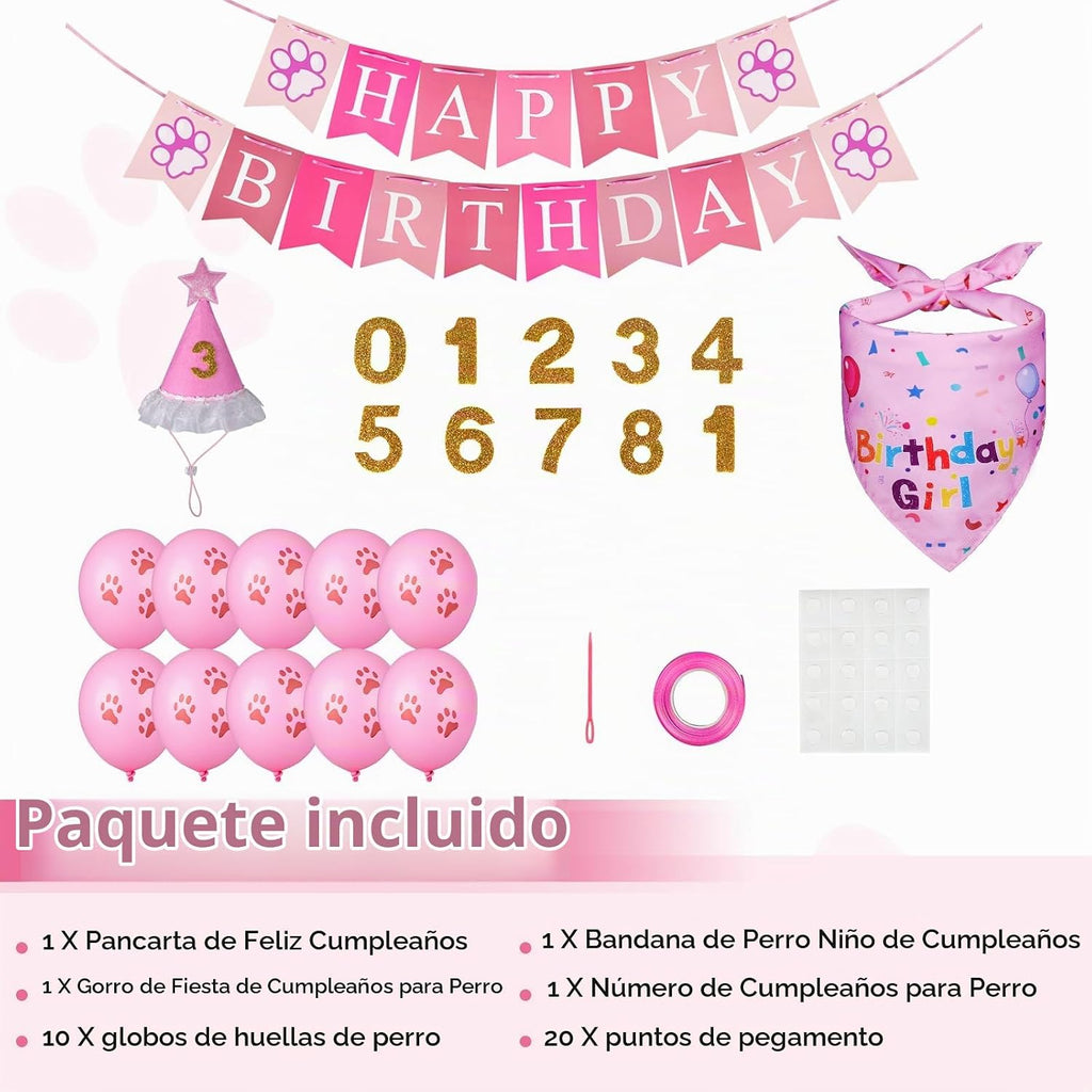 Suministros para fiestas de cumpleaños para perros, juego de bandan...