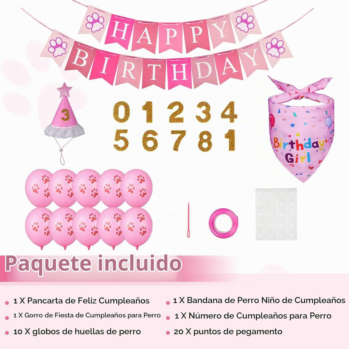 Suministros para fiestas de cumpleaños para perros, juego de bandan...