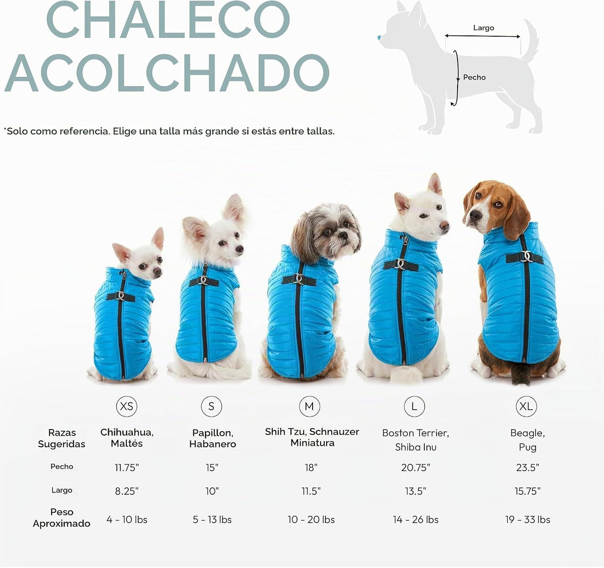 Gooby Chaleco acolchado para perro, azul, talla S | Cortavientos ul...