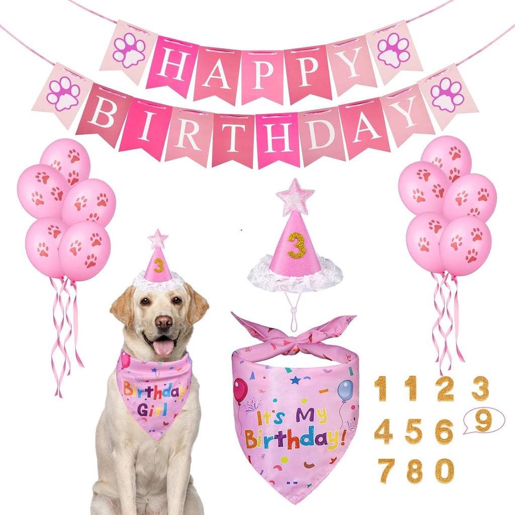 Suministros para fiestas de cumpleaños para perros, juego de bandan...