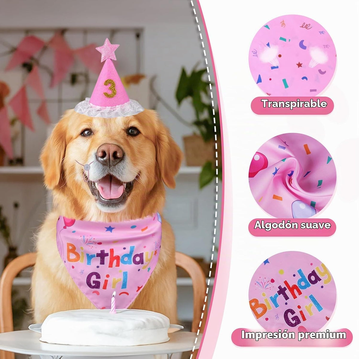 Yicostar Sombrero de fiesta de cumpleaños de perro niña, suministro...