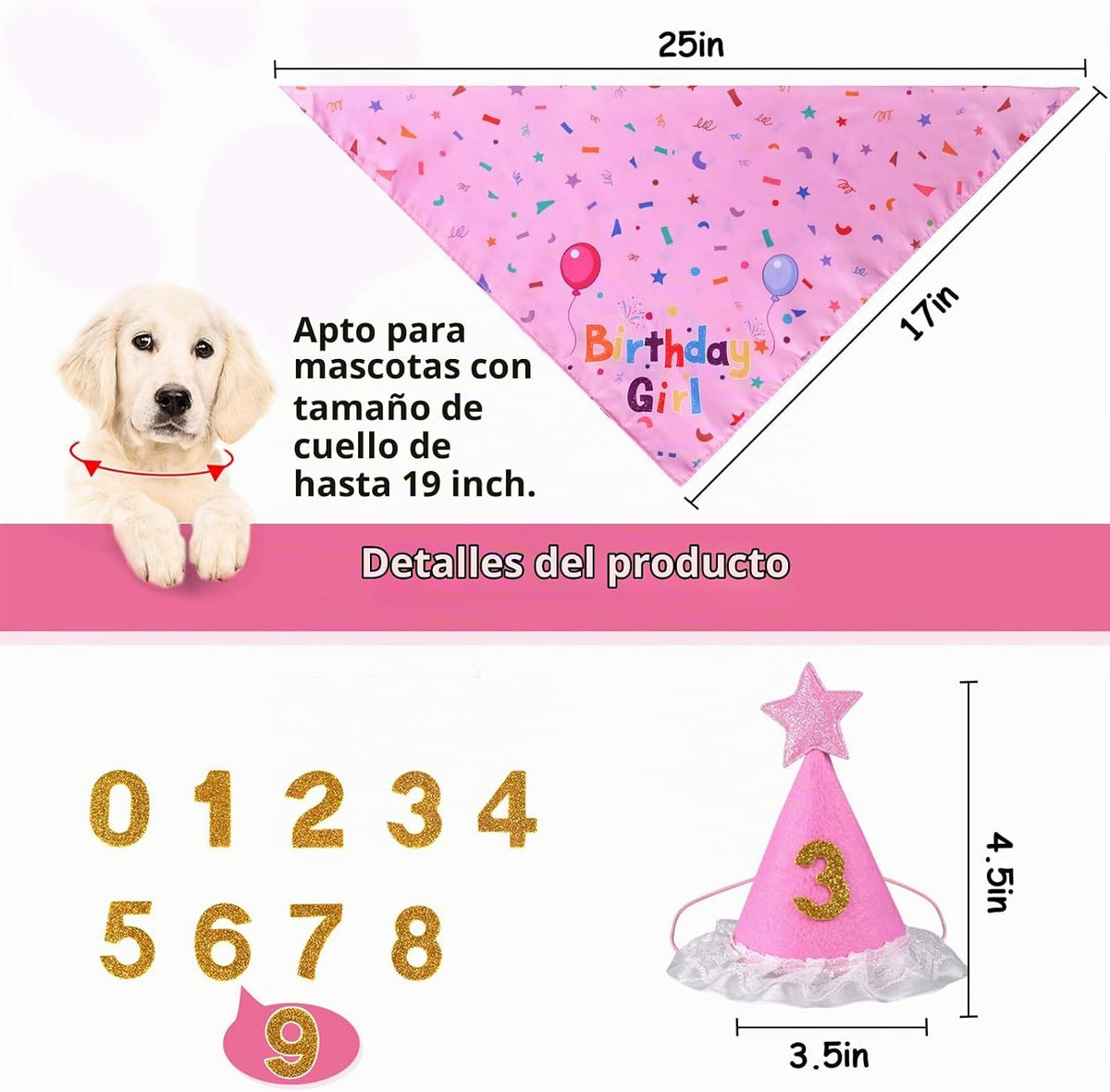Yicostar Juego de bandana de cumpleaños para perros, suministros pa...