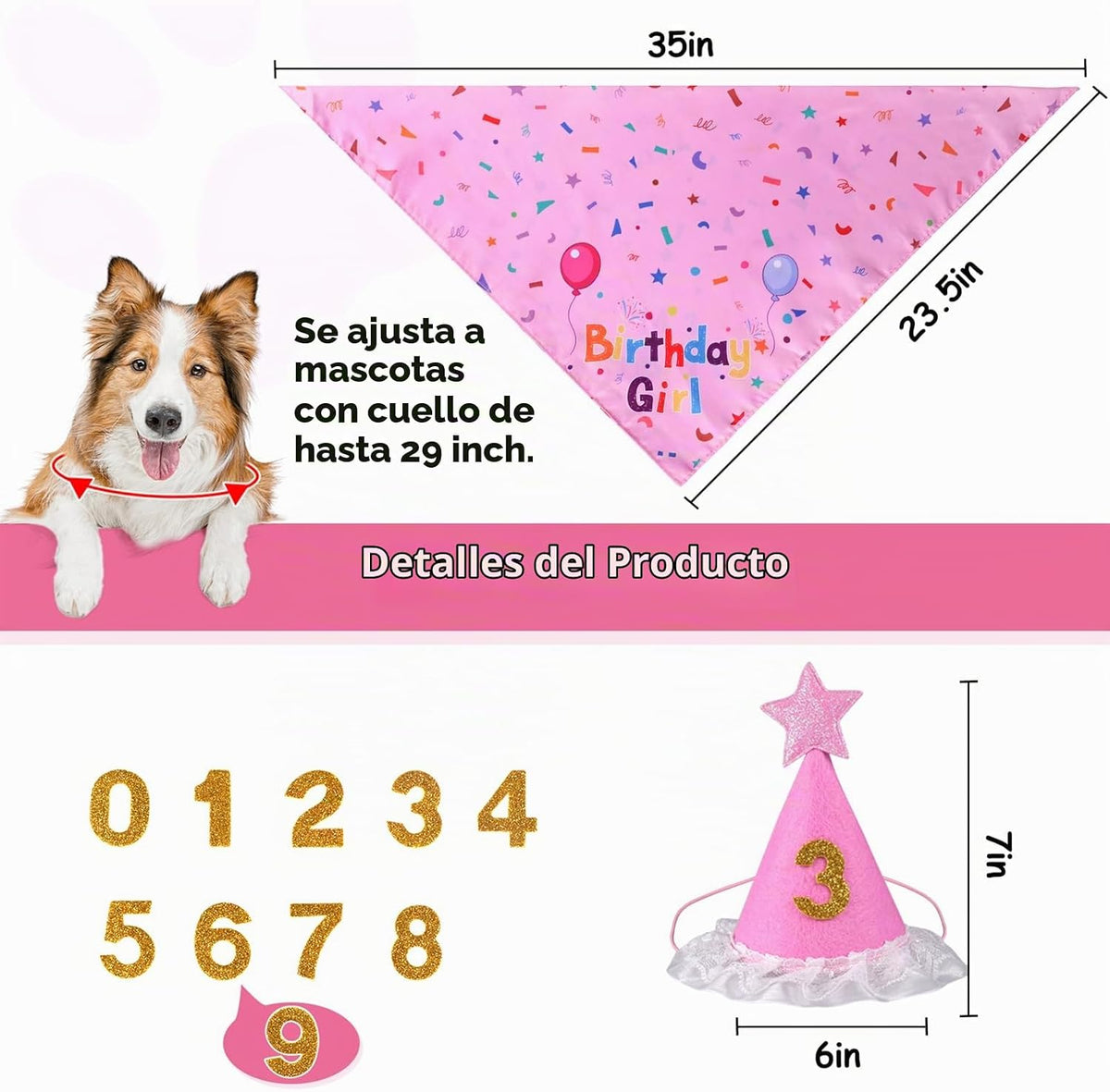 Yicostar Sombrero de fiesta de cumpleaños de perro niña, suministro...