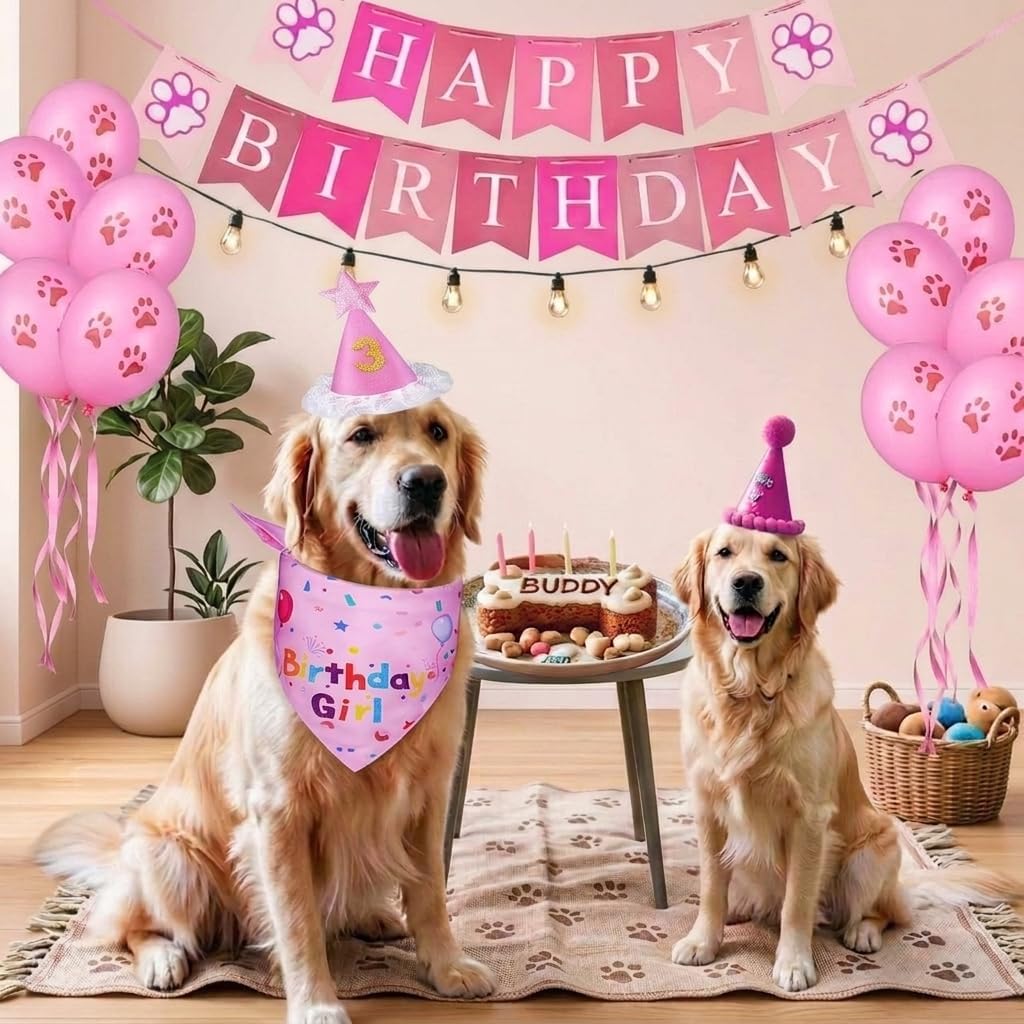 Suministros para fiestas de cumpleaños para perros, juego de bandan...