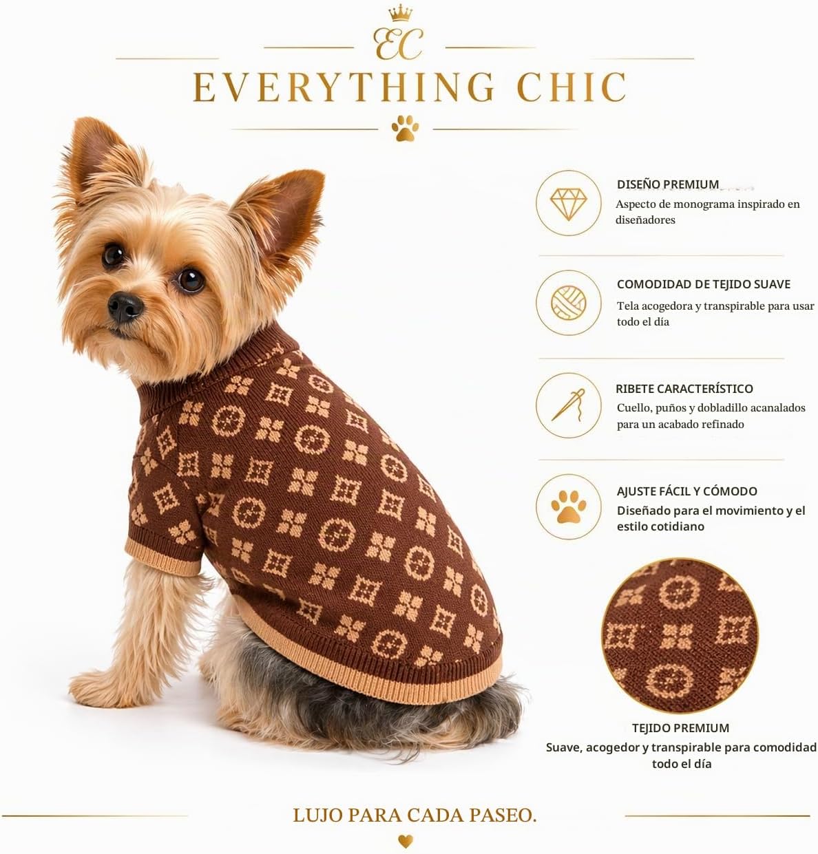 Everything Chic Suéter de Lujo para Perros \u2013 Traje de Mascota...