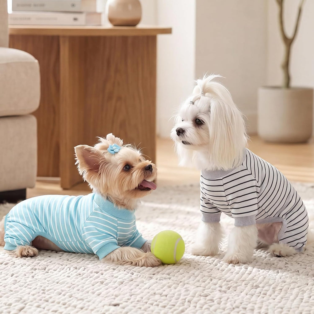 XPUDAC Paquete de 4 pijamas a rayas para perros, ropa para perros p...
