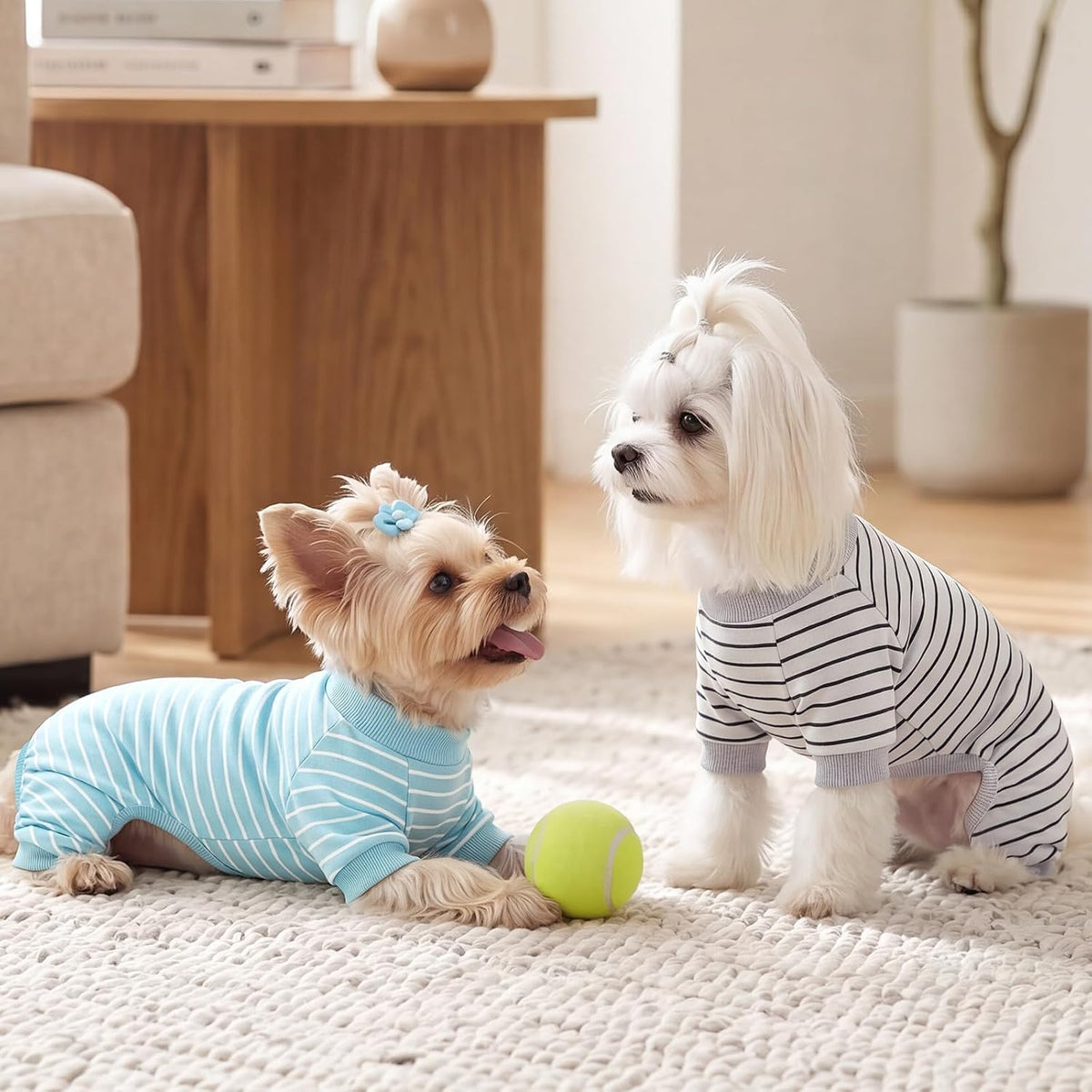 XPUDAC Paquete de 4 pijamas a rayas para perros, ropa para perros p...