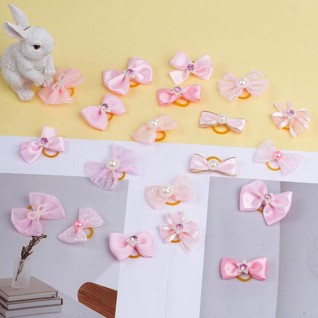 20 PCS Lazos Lindos para Cabello de Perro con Bandas de Goma Elásti...
