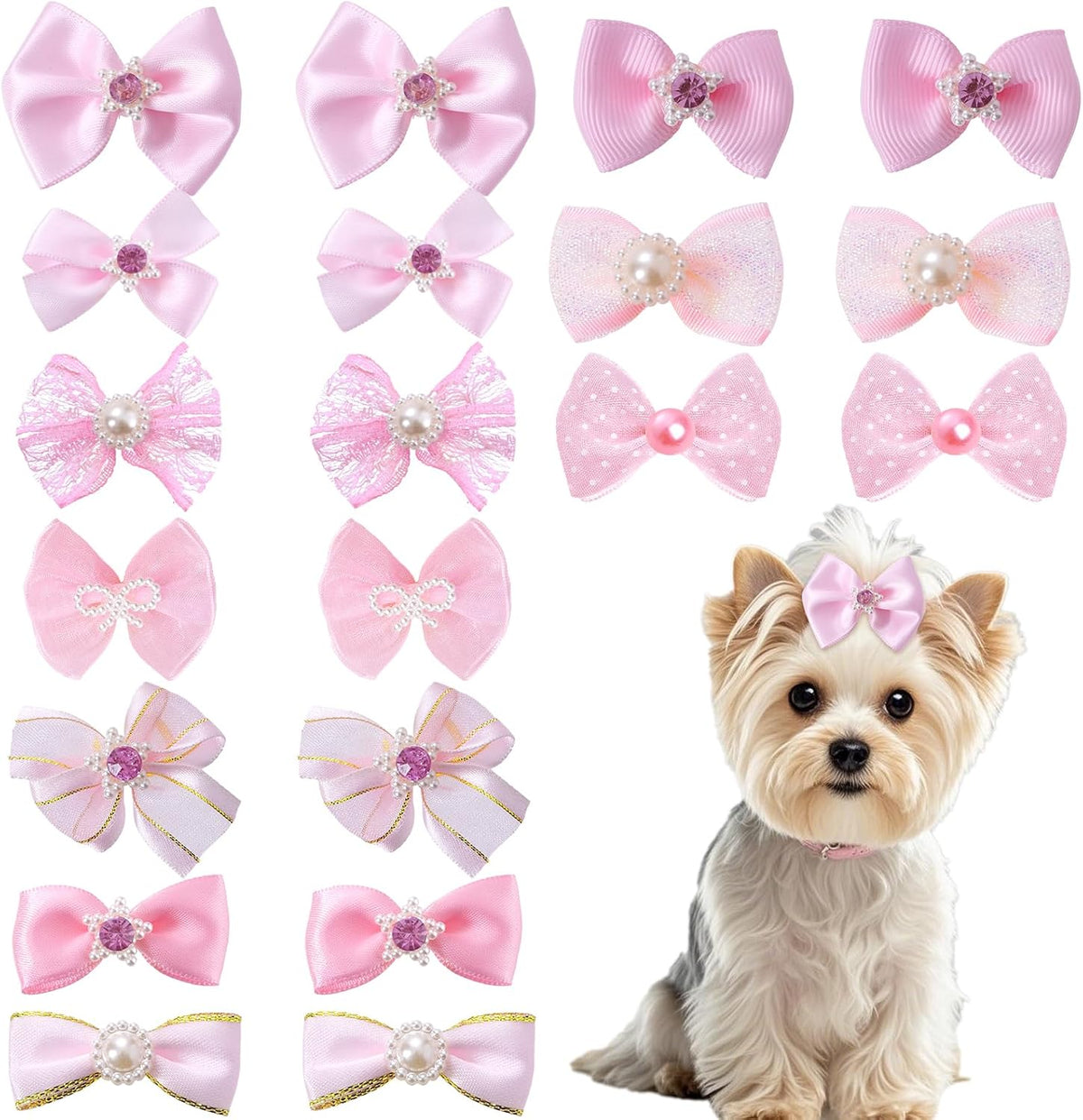 20 PCS Lazos Lindos para Cabello de Perro con Bandas de Goma Elásti...