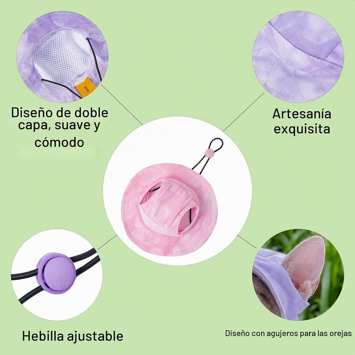 Sombrero para mascotas con agujeros para las orejas, protector sola...