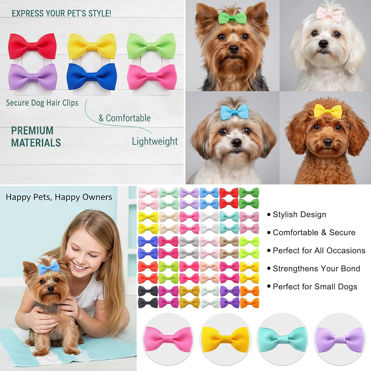 QingHan Lazos para el pelo de perro, 2 pulgadas, pequeños moños con...
