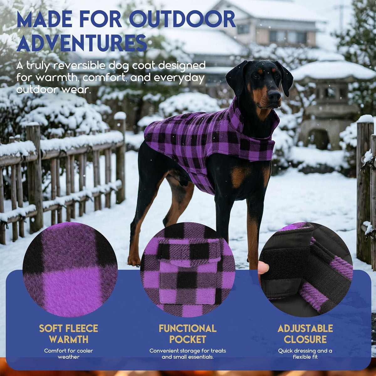 Asenku - Abrigo de invierno para perros, diseño a cuadros reversibl...