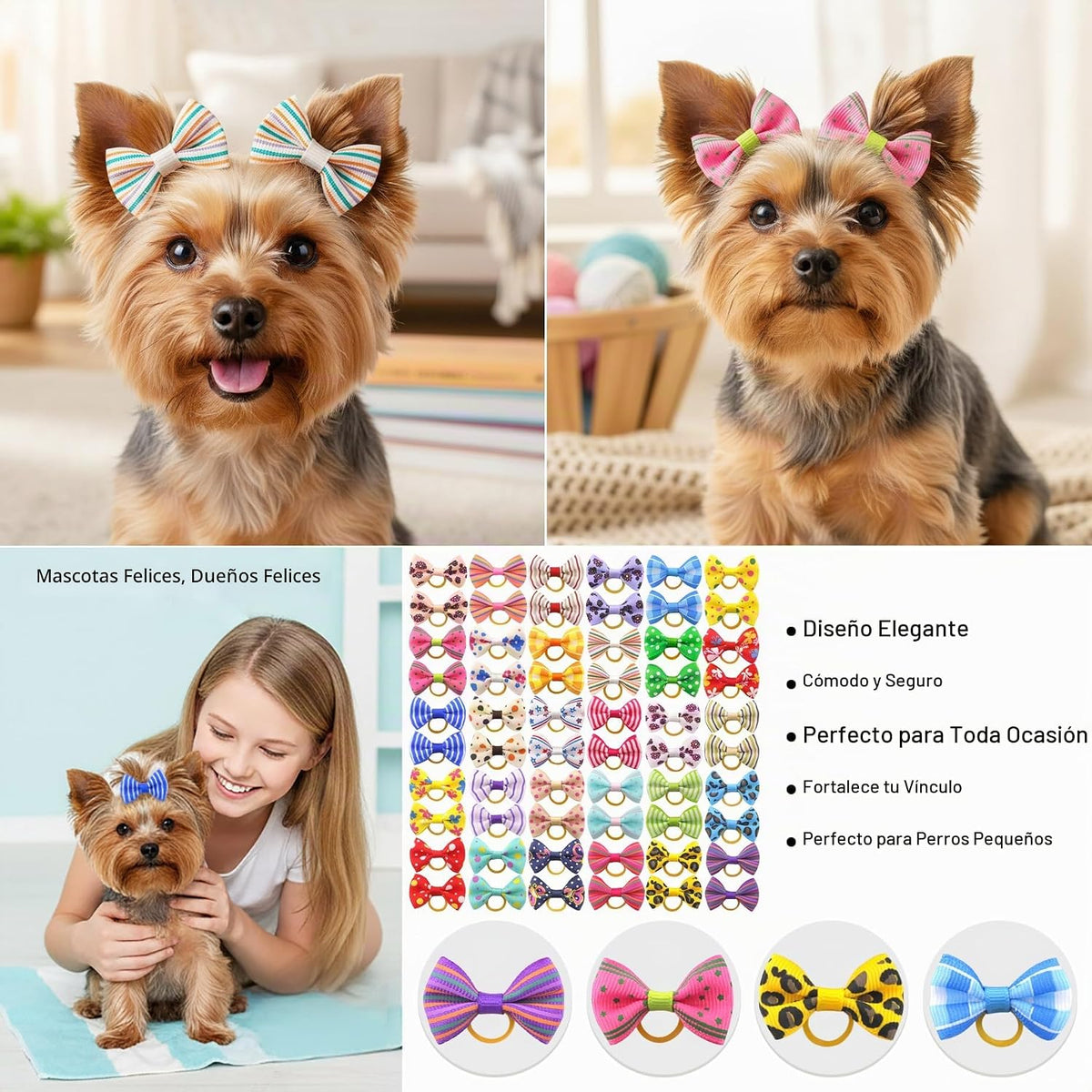 QingHan - Lazos para el pelo de cachorros y perros: con bandas de g...